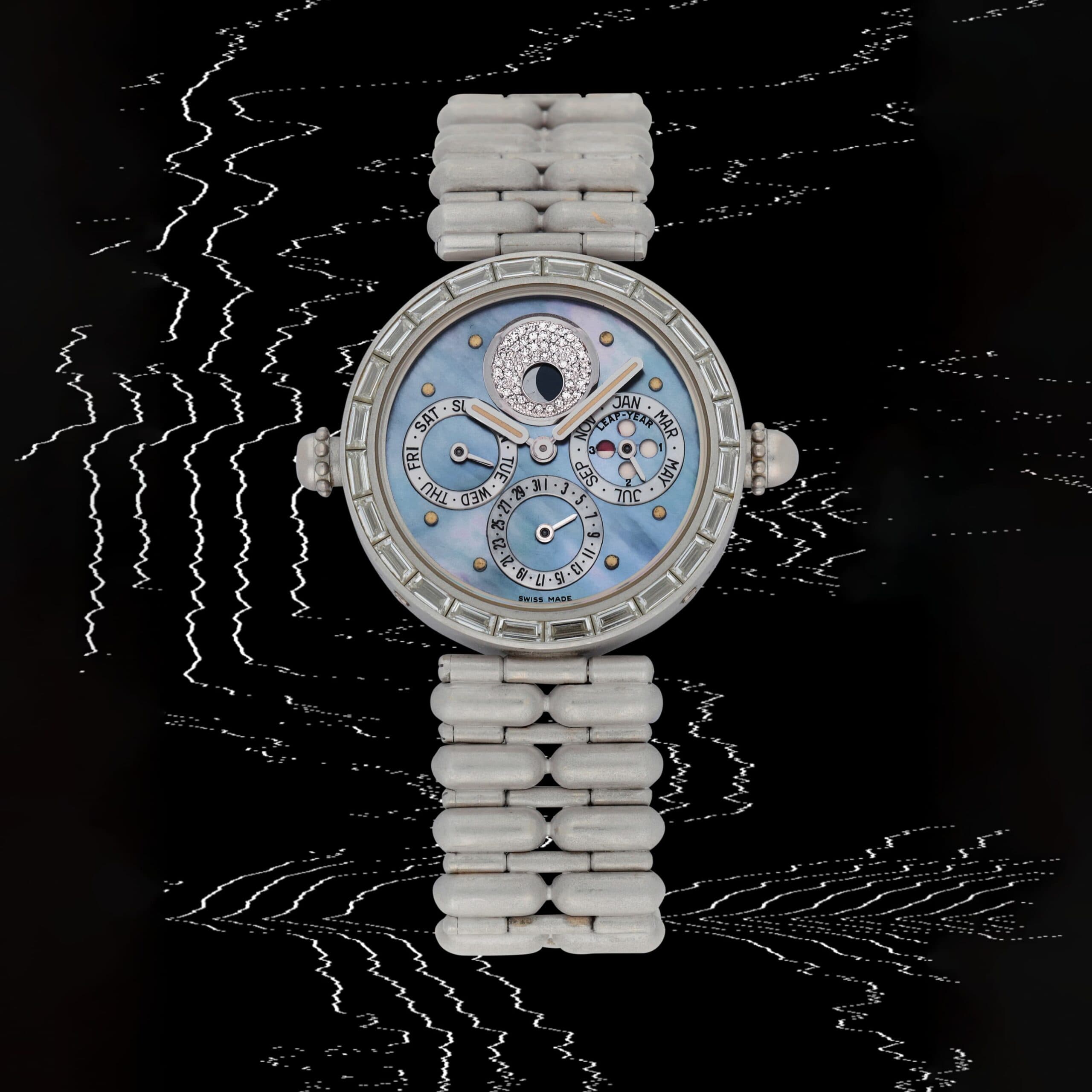 Area 51 Auction GG Minute repeater perpetual calendar mother of pearl dial faceted glass white gold unique piece est