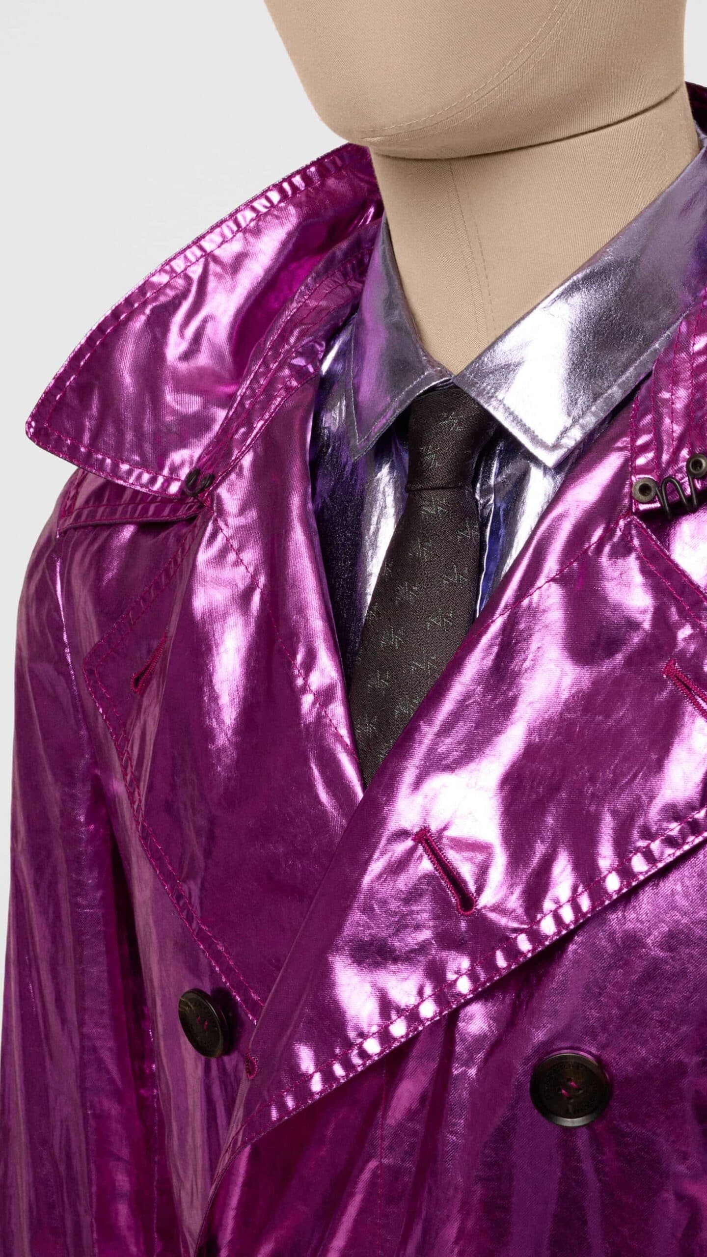 Burberry Trenckot Mens Pink Metallic Silk Trench Coat Spring Summer